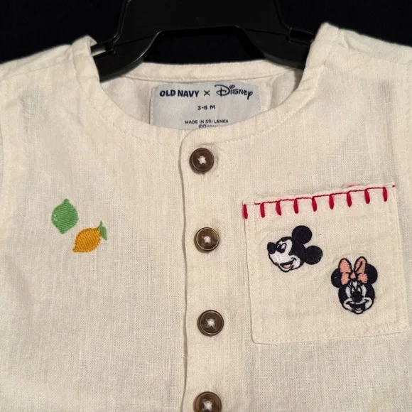 NWT‼️ Old Navy Disney~Cream Baby Romper with Embroidery, Size 3-6M Really cute! - Picture 3 of 10
